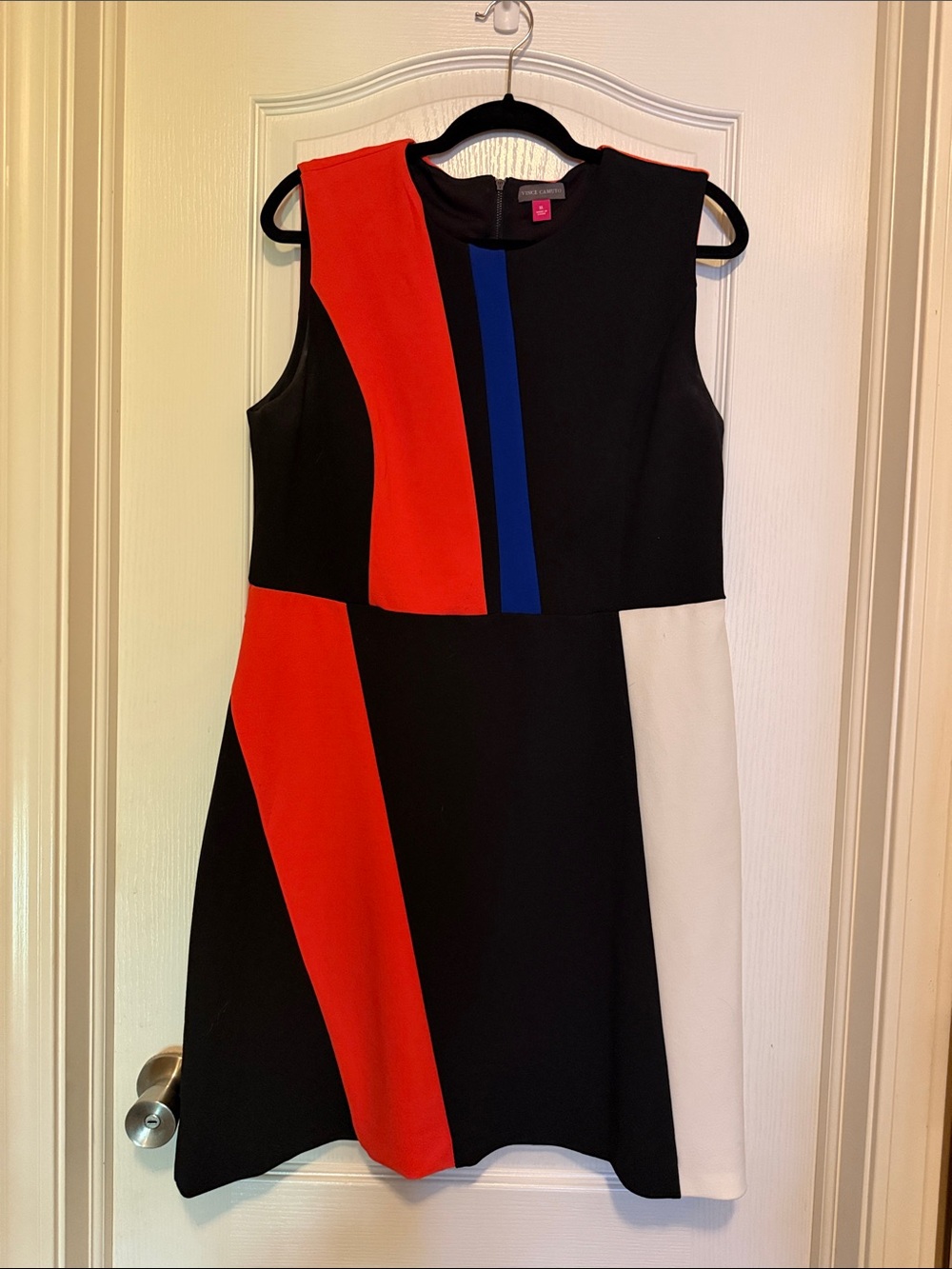 Vince Camuto Black Colorblock A-Line Dress with Red, Blue & White Panels